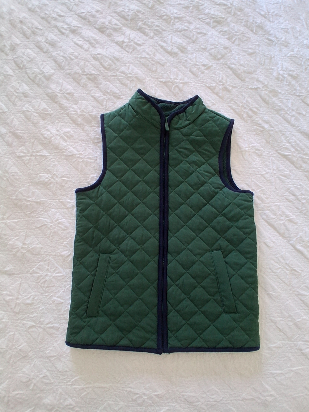 Quilted Green Kid's Fleece Lined Vest Navy Trim Boy's Size 7-8 Years Outdoors - Picture 3 of 8
